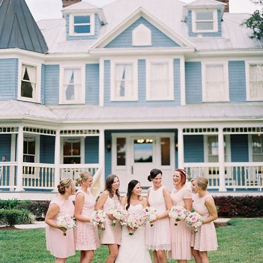 Bridesmaid Photo in Front of Highland Manor